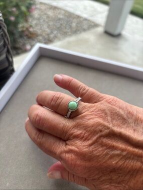 Lia Sophia Silver Mint Green Cabochon Ring with Pavé Band